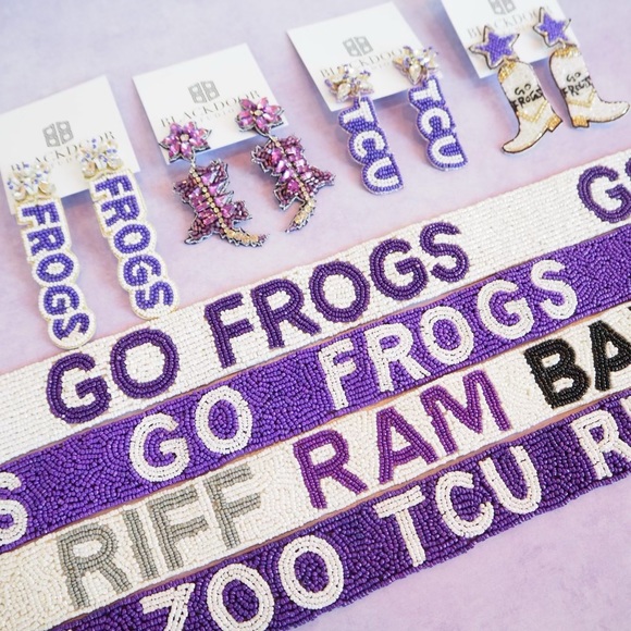 Beaded TCU Texas Christian University Frogs cowboy boots Earrings Texas Game Day - Picture 4 of 4